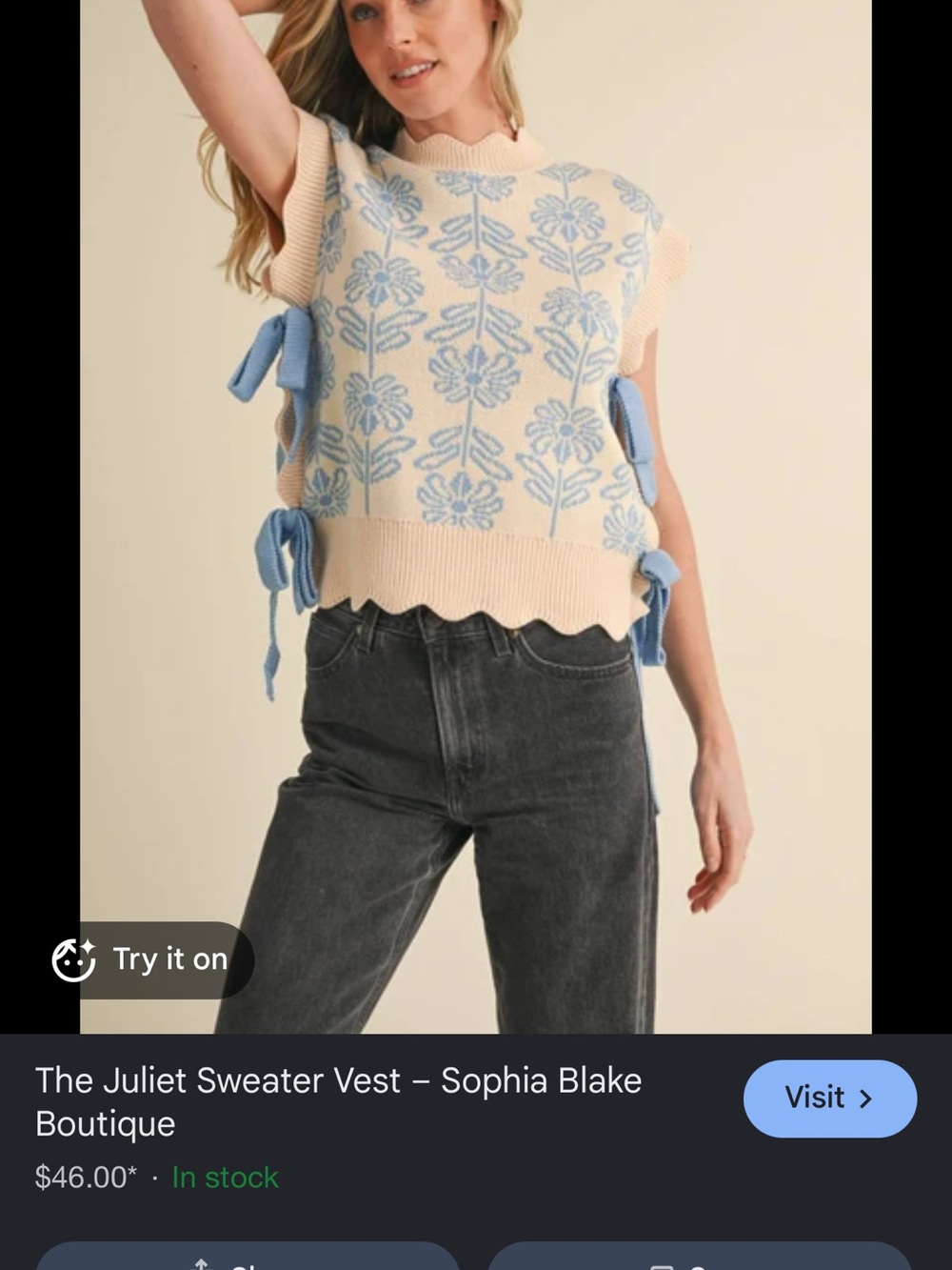 &merci size large Sophia Blake Juliet Sweater Vest in Cream & Light Blue